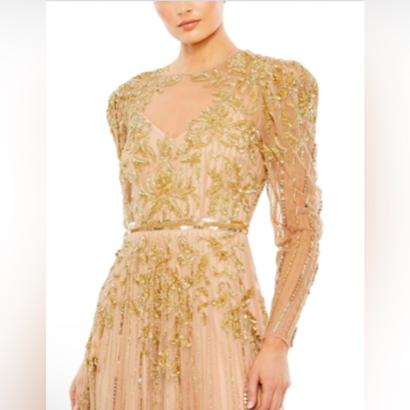 Beaded illusion puff sleeve gown - Picture 3 of 3